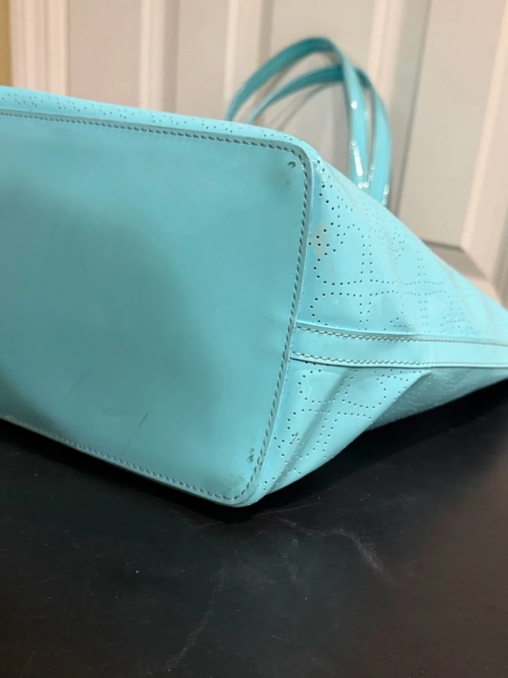 kate spade Turquoise Patent Perforated Tote